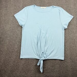 Copper Key Light Blue Women's S Ribbed Tie Front‎ Short Sleeve Top KTP110657-D